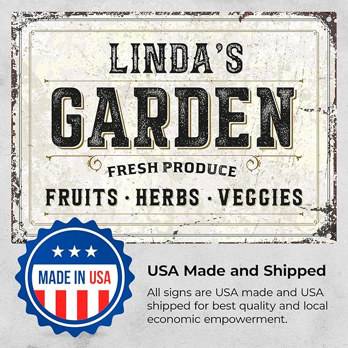 Custom Garden Fresh Produce Sign, Personalized Rustic Name for Backyard, Farm and Décor Sign, 10x14 Inches, Rust Free .040 Aluminum, Fade Resistant, Made in USA by Sigo Signs