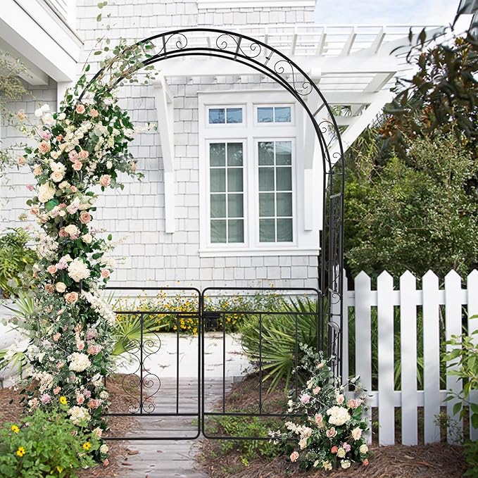 VINGLI Garden Arbor Arch, Wedding Arch Archway for Ceremony Party, Durable Steel Trellis for Plant Climbing, Christmas Decorations Pergola for Backyard, Lawn, Patio, Yard (with Gate)