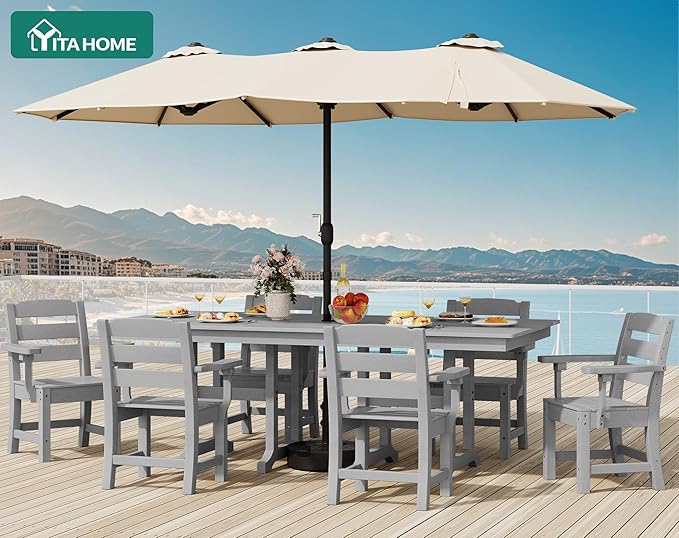 YITAHOME HDPE Patio Dining Table for 6, 71" Outdoor Dining Table w/Max Bearing 165 LBS, All Weather Rectangular Patio Table w/1.57" Umbrella Hole for Backyard Garden Lawn, Gray