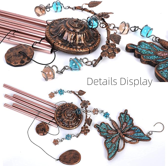 Blue Butterfly Wind Chimes - Wind Chimes for Outside Deep Tone 34 inches 5 Aluminum Tubes, Birthday, Memorial, Butterfly Gifts for Mom, Grandma, Daughter, Decor for Home, Garden, Patio, Backyard