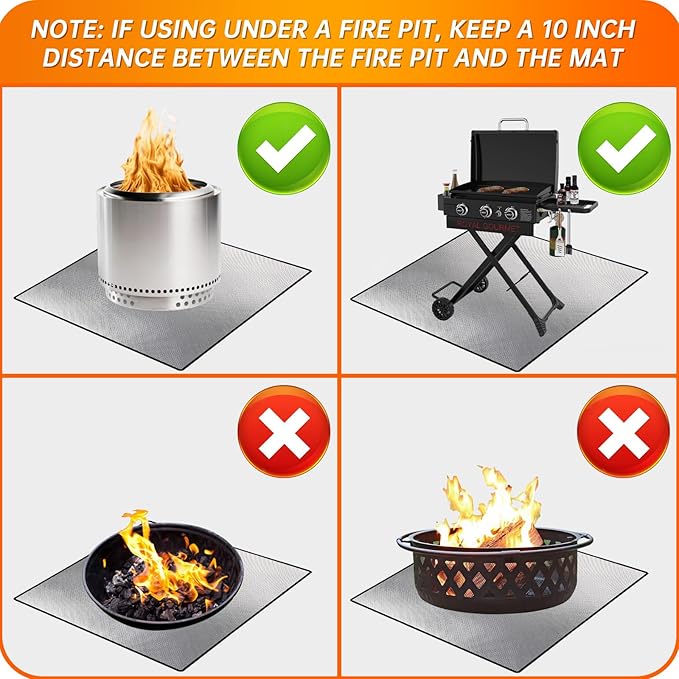 DocSafe 40 x 40 inches Square Fire Pit Mat,4-Layer Fireproof Under Grill Mat Heat Insulated Indoor Fireplace Pad Protector for Deck,Patios,Grass,BBQ Smoker, Portable Reusable Oil-Proof and Waterproof
