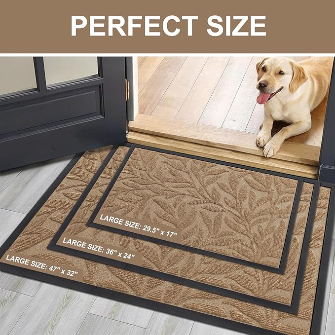 Smiry Front Door Mat Indoor Outdoor Entrance, Heavy Duty Natural Rubber, Trap Dirt and Moisture, Non-Slip Doormats, Low Profile, Easy Clean Patio Porch Entryway Mat, 29.5x17, Coffee