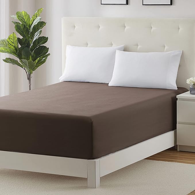 Clara Clark Fitted Sheet, Extra Deep Pocket Fits Deep Mattress, Luxury Soft Fitted Sheet Only, Twin - Extra Deep Chocolate Brown