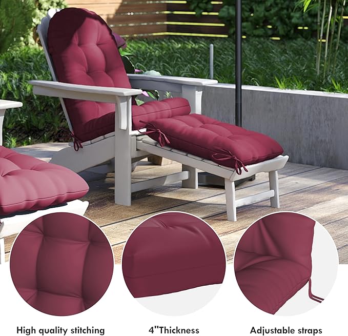 Adirondack Chair Cushion with Ottoman, Folding Adjustable Adirondack Seat Cushions, Waterproof Adirondack Patio Chair Pads for Garden, Deck, or Poolside, Small-Beaujolais-1