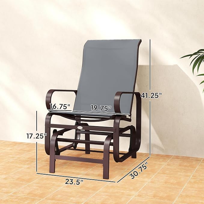 Outsunny Outdoor Glider Chair Set of 2, Gliders for Outside Patio with Smooth Rocking Mechanism and Lightweight Construction for Backyard, Gray
