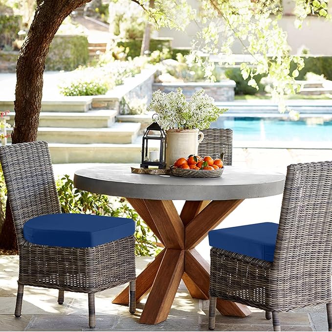 idee-home Outdoor Chair Cushions Set of 4, Thick 19" x 19" x 3" Outdoor Seat Cushions Patio Furniture Waterproof with Ties, Dining Pads