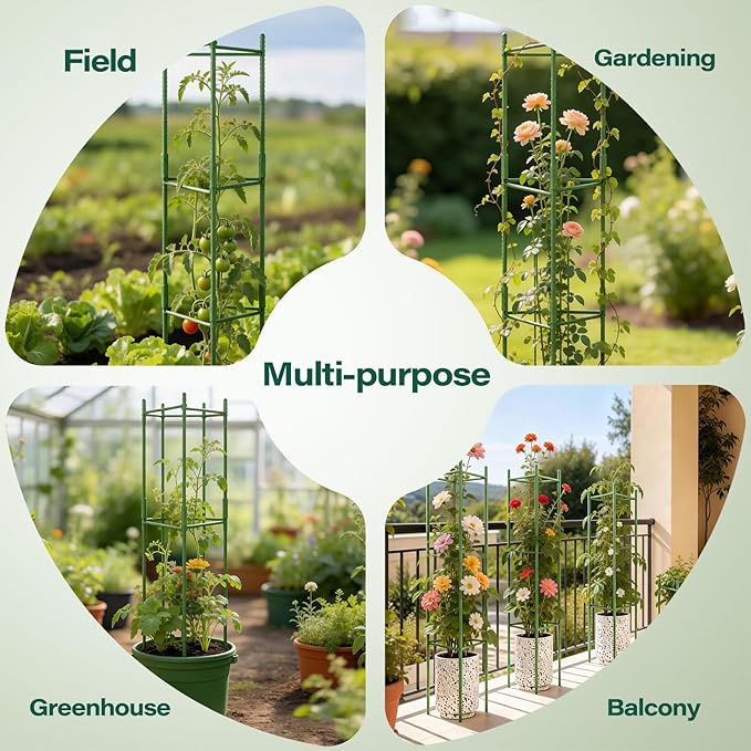 Halatool 8 Pack Tomato Cages for Garden,Up to 63in Adjustable Tall Tomato Cage, Garden Stakes Tomato Trellis for Pots, Tomato Plant Support for Raised Garden Bed & Vegetables Flowers