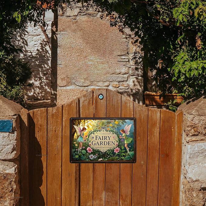 Gardening Gifts Vintage Garden Mental Tin Signs " FAIRY GARDEN" Retro Fairies Plants Picture for Home Garden Greenhouse Yard Decor (8x12 Inch)