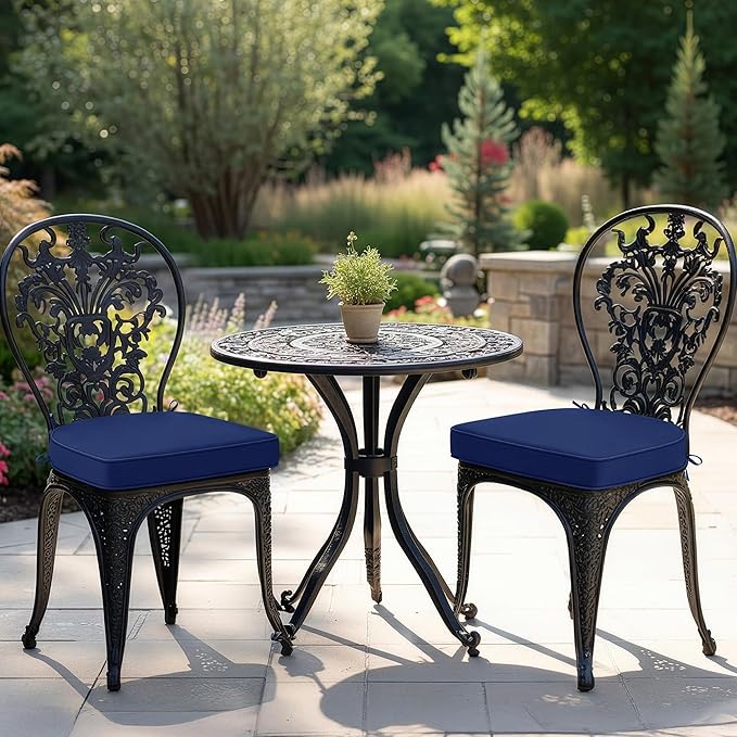 Outdoor Chair Cushions Set of 2: Waterproof & Fade Resistant Patio Furniture Cushions - 19 x 19 x 2 Inch Non Slip Round Corner Seat Cushion Pads with Removable Cover for Garden Yard Lawn, Navy Blue