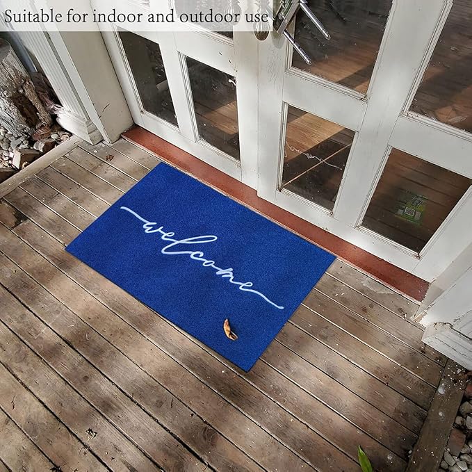AAZZKANG Blue Door Mat Outdoor Entrance Welcome Doormat Large with Non Slip Rubber Backing Outside Inside Door Mats for Entryway,High Traffic Areas