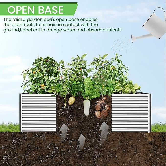 FRIZIONE 3pcs Tall Galvanized Raised Garden Bed Outdoor,Steel Garden Bed for Vegetables,Above Ground Garden Box for Flower,Metal Raised Beds for Gardening - 4x2ft