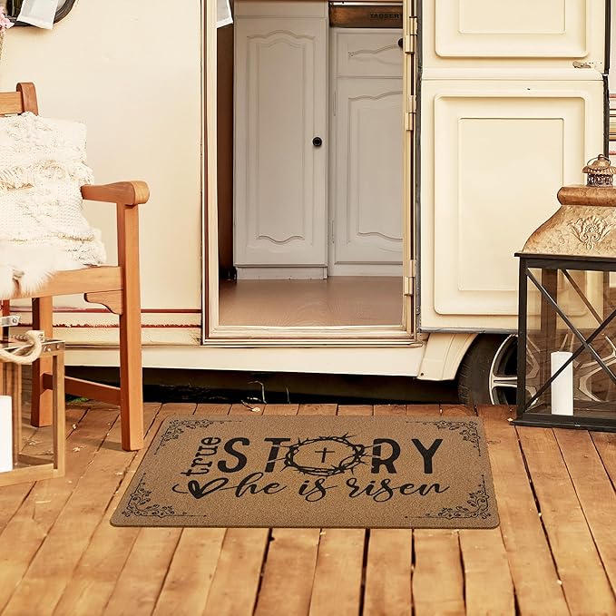 Christian Easter Door Mat Doormat, He is Risen Bible Verse Welcome Front Door Mat Indoor Outdoor Entrance, Religious Easter Artificial Coir Doormats Rugs for Porch Entryway Decor 30x17in