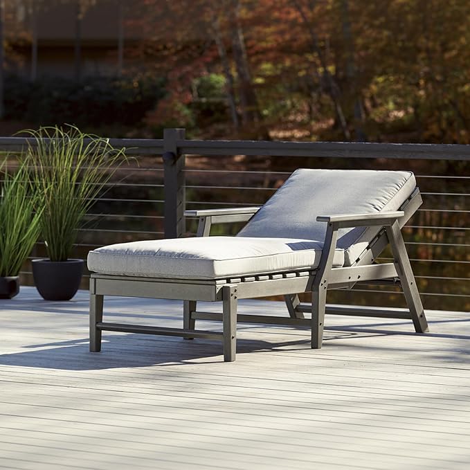Signature Design by Ashley Visola Contemporary Outdoor Cushioned Chaise Lounge with Adjustable Backrest, Nuvella Weather Resistant Fabric, Gray