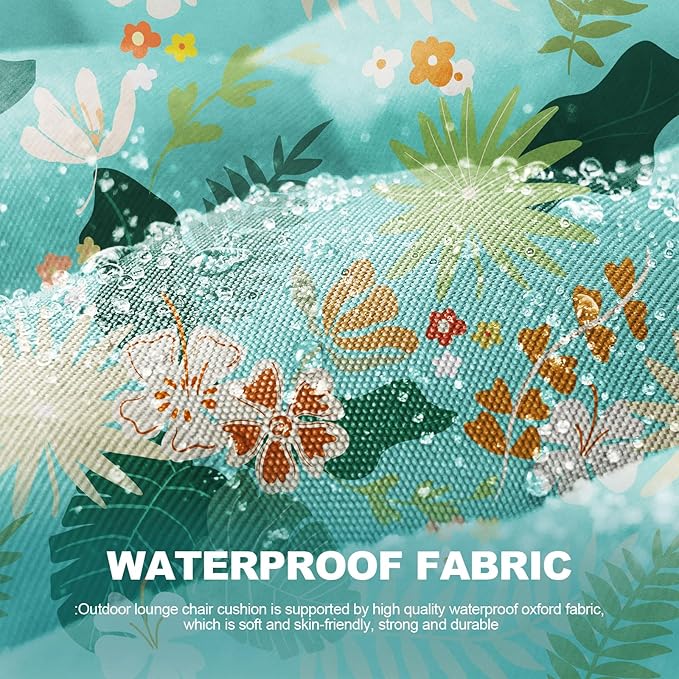 Outdoor Chaise Lounge Chair Cushion Waterproof 66 x 21 x 4 Inches Cotton Lounge Chair Cushions with Ties, Soft Thickened Lounge Chair Cushions for Indoor Outdoor Furniture (Green Flower Leaf)