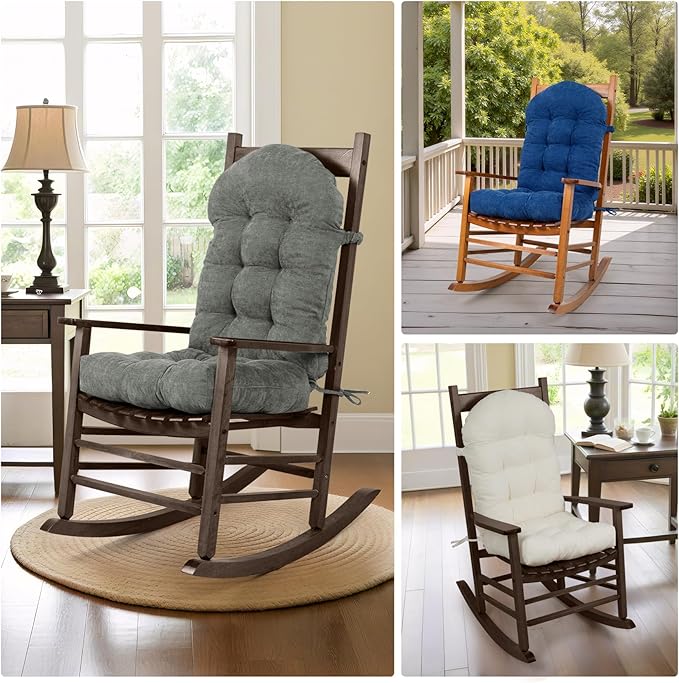 Rocking Chair Cushions Set - Non-Slip Adirondack Chair Cushions with Ties Indoor/Outdoor Rocking Chair Pad for Living Room, Bedroom, Balcony, Office