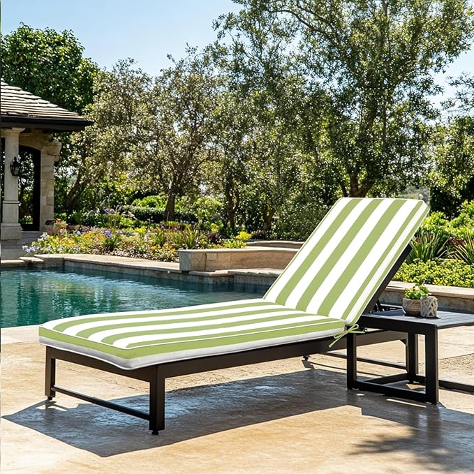 Only choice 2 Pcs Set Outdoor Lounge Chair Cushions Patio Chaise Lounge Chair Replacement Cushions Furniture Seat Cushions(Green White Striped)