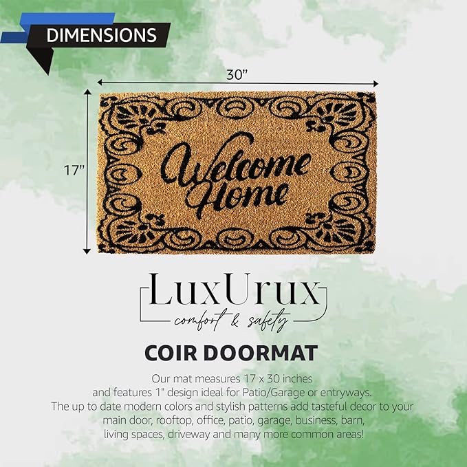 LuxUrux Welcome Mats Outdoor Coco Coir Doormat, with Heavy-Duty PVC Backing - Natural - Perfect Color/Sizing for Outdoor/Indoor uses. (17 x 30, Marzipan)