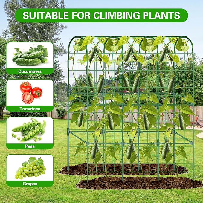 65in Tall Cucumber Trellis for Raised Bed, 50" L x 65" H Metal Garden Trellis for Climbing Plants Outdoor, U-Shape Vegetables Trellis Support for Squash Zucchini Peas Grape Flowers