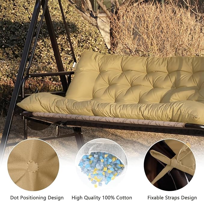 Porch Swing Cushions,Outdoor Cushions 3 Seater Replacement with Backrest, Waterproof Thickened Bench Cushion with Ties for Porch, Patio,Outdoor, Backyard and Garden (Beige Yellow 60 * 40 in)