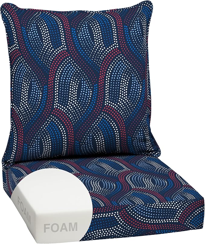 Arden Outdoor Foam Deep Seat Cushion Set, 24 in x 24 in, Weather-Proof, Rain-Proof, Fade Resistant Patio Cushion, Bottom and Back Cushion for Chair, Sofa, and Couch Sapphire Liberty Mosaic