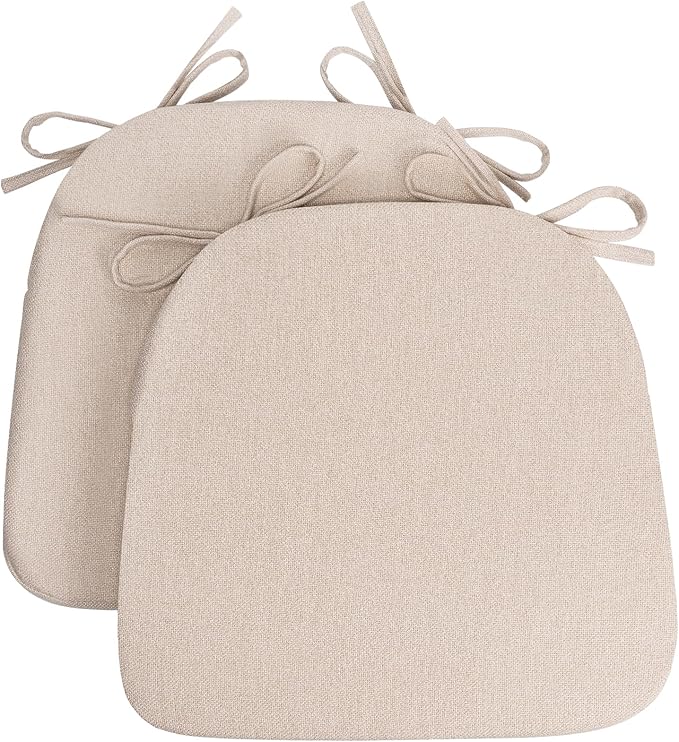 Chair Cushions for Dining Chairs, D-Shaped Seat Cushions with Removable Washable Cover and Ties, Chair Pads for Kitchen, Indoor Dining Room, Patio Chairs, 17'' x 16'', Set of 2, Beige