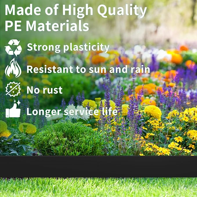 4 in x 50 Ft Garden Landscape Edging, No Dig Garden Edging Border Kit with 92 Pcs Spikes for Flower Bed Lawn Yard Grass Black