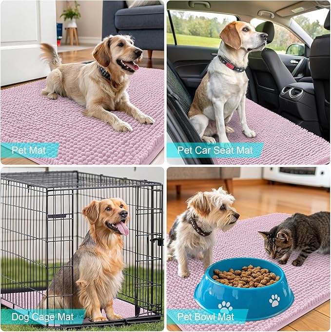 OLANLY Dog Door Mat for Muddy Paws 70x35, Absorbs Moisture and Dirt, Absorbent Non-Slip Washable Doormat, Quick Dry Chenille Mud Mat for Dogs, Entry Indoor Entryway Carpet for Inside Floor, Dusty Rose