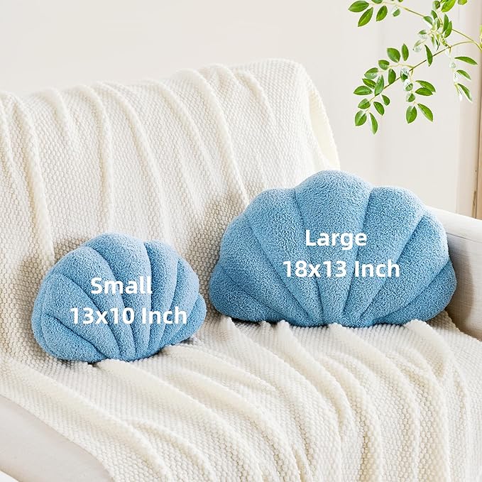 Shell Pillow Seashell Decorative Pillow Purple Beachy Coastal Shell Shaped Throw Pillows 18x13 Inch Soft Ocean Beach Sea Shell Plush Pillows Cushion for Bed Couch Living Sofa Room Decor