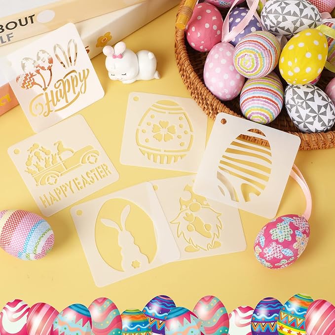 Augshy Easter Stencils, 56 Pack Holiday Stencils Easter Painting Stencils Set for Scrapbooking Drawing Wall Floor Decor DIY Rock Painting Art Projects (3 Inch)