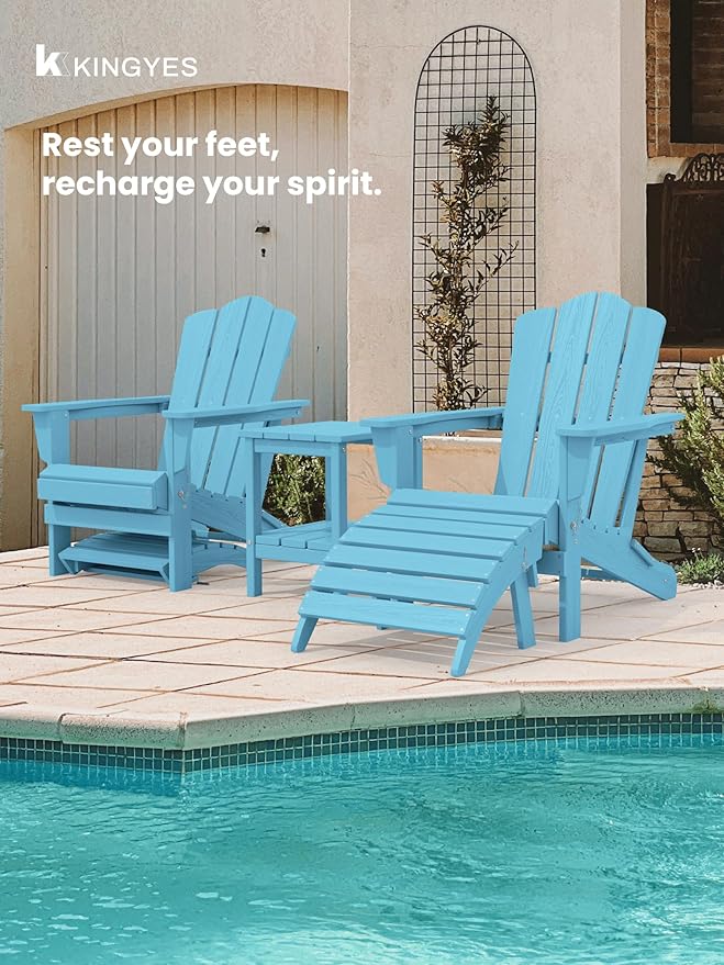 KINGYES Folding Adirondack Ottomans Set of 4 for Adirondack Chair, Light Blue