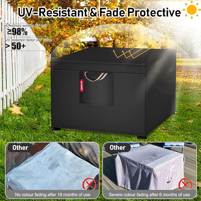 QH.HOME [2026 Upgraded 900D Heavy Duty Fabric] 32’’ Fire Pit Cover Square for 30/32 inch Fire Pit/Table, Waterproof Tear -Resistant Firepit Cover with Air Vent, 32"L x 32"W x 24"H - Black