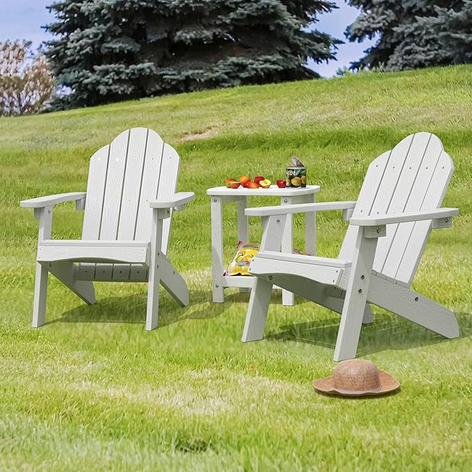 LUE BONA Kids Adirondack Chair Set of 4, White Poly Lumber Plastic, Weather Resistant Toddler Outdoor Patio Lounge Chair for Balcony, Backyard