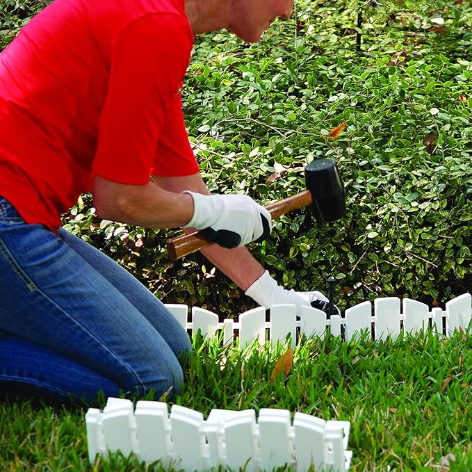 EASYFLEX No-Dig Garden Edging White Adirondack Wood-Look | 4.5 Inch Tall | Decorative | With Anchoring Spikes | 15 Foot Kit, Pack of 6