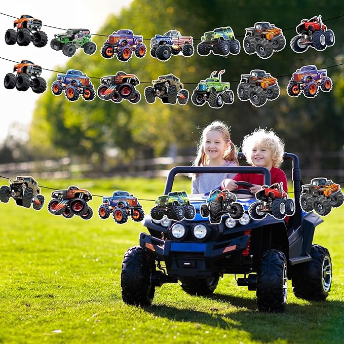 Monster Truck Happy Birthday Decorations Truck Car Birthday Decorations Party Decoration Racing Theme Party Supplies Decoration Suitable for Boys Girls Baby Party Children
