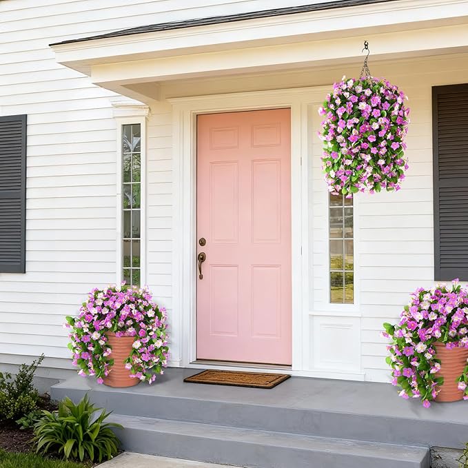 2 Pack Artificial Hanging Flowers, Fake Flowers Hanging Plant Violet Flower, Artificial Faux Silk Spring Flower for Wall Front Door Yard Garden Wedding Outdoor Decoration(Purple)