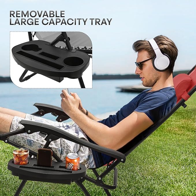 Athena Collection Zero Gravity Chair, Outdoor Lounge Chair with Adjustable Pillow and Cup Holder, Reclining Camping Chair for Outside Beach Lawn Garden Patio Poolside -Maroon