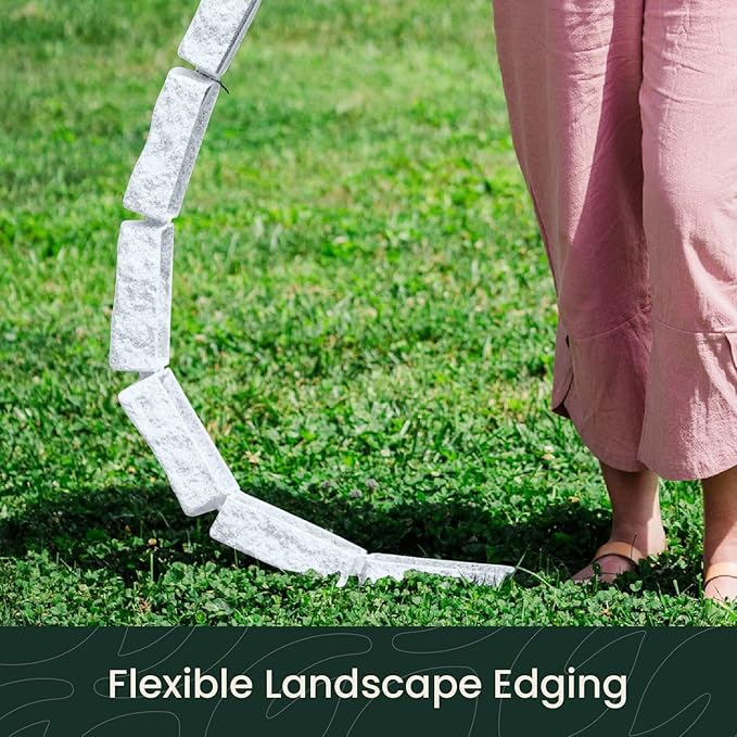 Beuta Landscape Edging | Garden Edging Border | Faux Stone Bricks for Lawn Edging, Flower beds, Pathways & Yard Edging– 1 Pack | Each Section Has 6 Bricks 48" L x 4" W x 2.25" H | 3 Spikes | Limewash