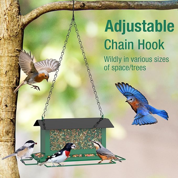 Bird Feeder for Outdoor Hanging, Large Birdfeeders with Multi Feeding Ports - Heavy Duty Metal Bird Feeders for Outside Hanging, 3.6 Lb Large Capacity Birdfeeder to Attracting Birds