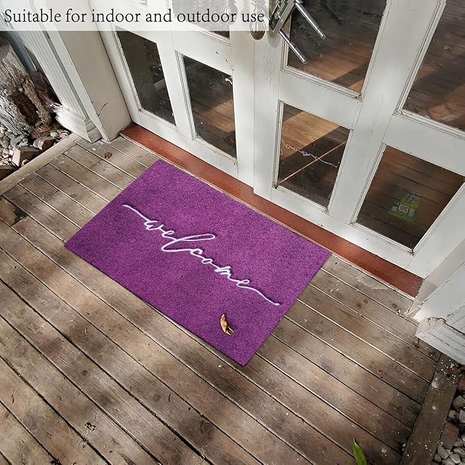 AAZZKANG Purple Outdoor Mat Front Door Entrance Indoor Welcome Doormat Large 24"x36" Anti Slip Rubber Door Mat,Trap Dirt Easy to Clean