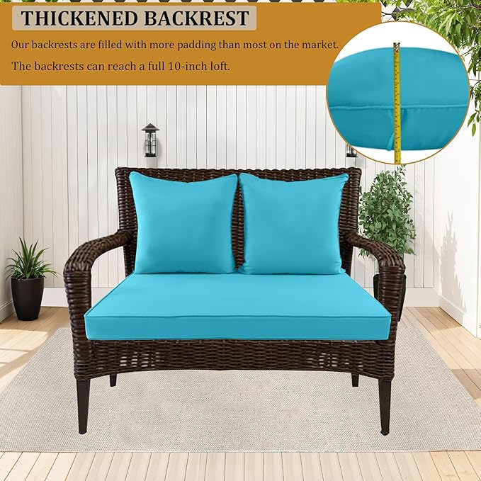 Outdoor Loveseat Cushion Set for Patio Couch/Sofa, 46 x 26 Inch Waterproof & Fade Resistant Patio Furniture Chiar Cushions with Removable Cover (Lake Blue, 46''Lx26''Wx4''H-Loveseat Cushion Set)