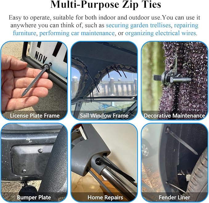 150PCS Upgraded Nylon Universal Cable Tie Buckle,Self-Locking Multifunctional Zipper Clips, Zip Ties Heavy Duty with UV Resistance for Car Bumper Fender Repair, Home, Garden, and Outdoor Organization