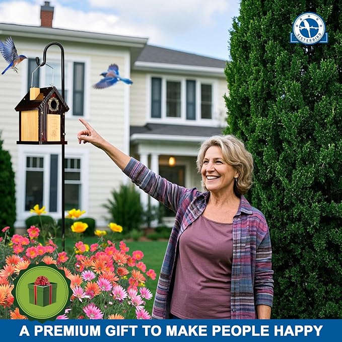 Pack of 2 Premium Bluebird Houses for Outside, All Seaons Bird Houses for Outside, Wooden Cabin Birdhouses for Outdoors, Weatherproof Courtyard Decorated Hanging Bird House