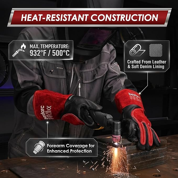bestarc Leather Forge MIG Welding Gloves, 932℉ Heat Resistant Welding Gloves with Kevlar Stitching for MIG, TIG, Stick, Forge