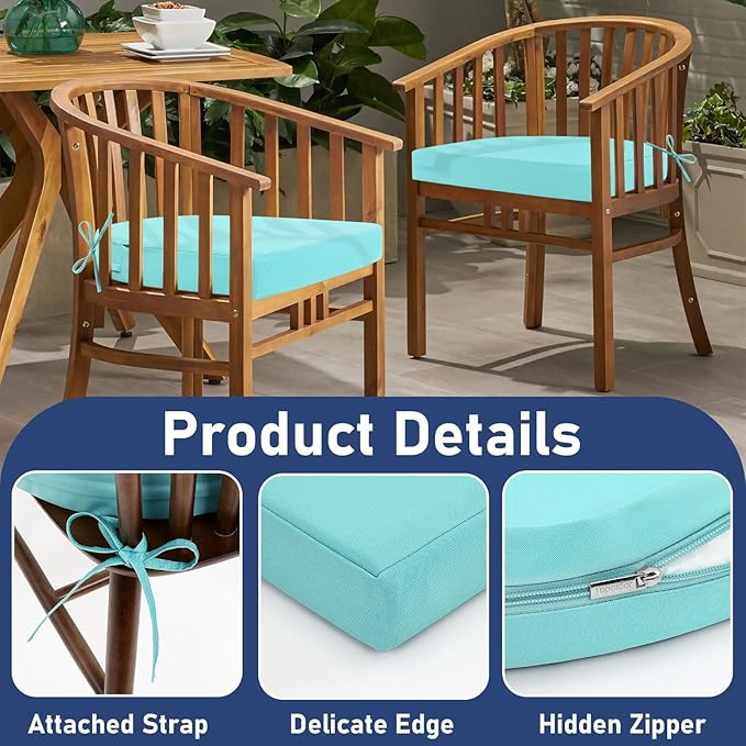 Topotdor Outdoor Chair Cushions Set of 2, 17"x16"x2" Waterproof Patio Chair Cushions for Outdoor Furniture, Round Corner Outdoor Seat Cushions Color Fastness Chair Pads with Ties, Teal