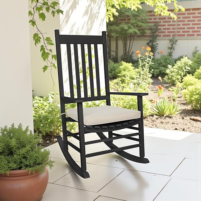 Shine Company Weather-Resistant Outdoor Rocking Chair Seat Cushion, 22"x20", Performance Fabric with Foam Core, Removable Cover with Ties, Khaki