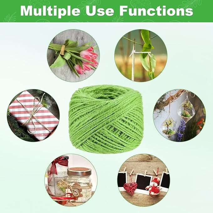 1-Pack Natural Jute Twine String, 3mm x 328ft/100m Long Garden Twine Balls for Crafts/Gift Wrapping/Gardening Plants, Durable Plant Ties Thick Rope [Light Green]