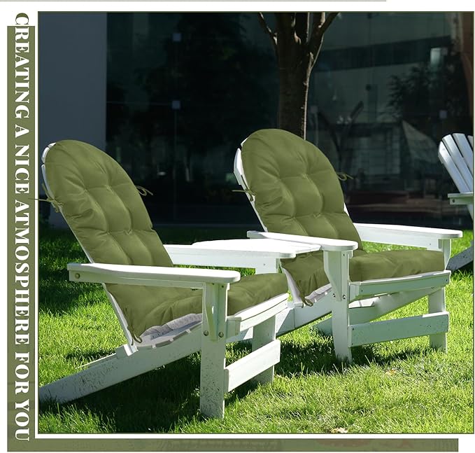 Geelin 2 Pcs Adirondack Chair Cushion High Back Patio Rocking Chair Cushion 44 x 19 x 4 Inch Tufted Weather Resistant Fade Resistant Seat for Patio Rocking Seat (Moss Green)