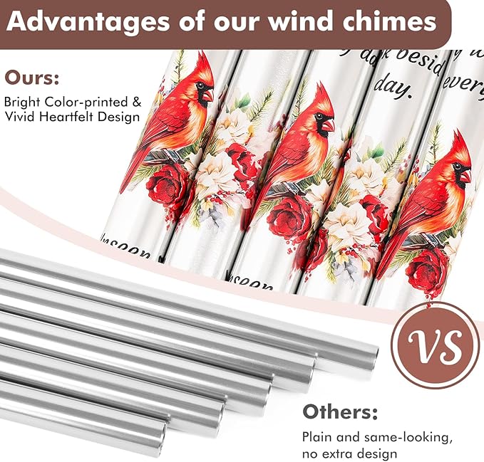 Memorial Wind Chimes Sympathy Gift - Cardinal Windchimes in Loving Memory of Loved One, Bereavement Gifts for Loss of Mom/Dad, Condolences Grief Remembrance Funeral Grieving