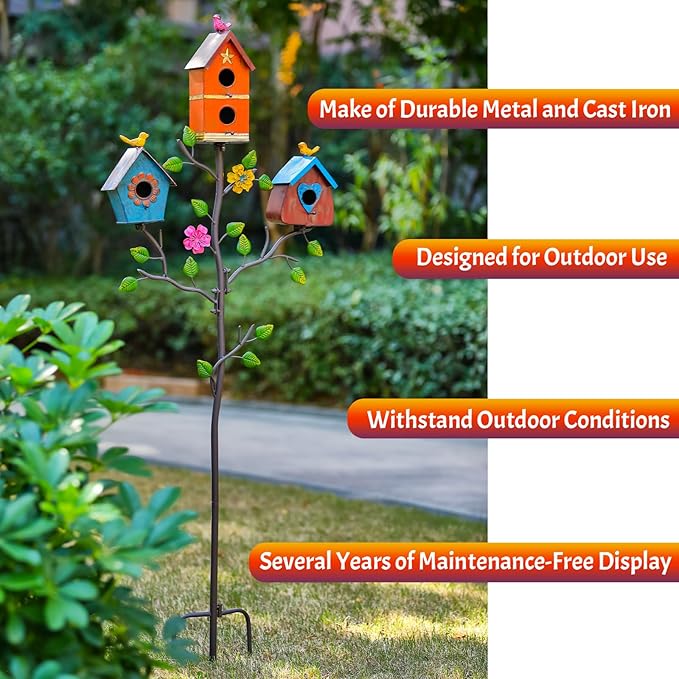 Multi-Bird Houses for Outside with Pole, Durable Colorful Birdhouse on Stake, Easy Clear, Metal Bird Houses for Outside