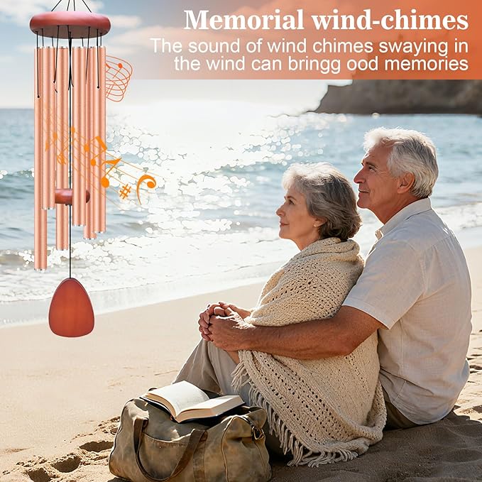 Large Aluminium Wind Chimes Outside, Soothing Melodic Memorial Sympathy Wind Chime, Suitable Outdoor Garden Decor, Gift for Mom Women Neighbors (Rose Gold Wind Chime-36“)